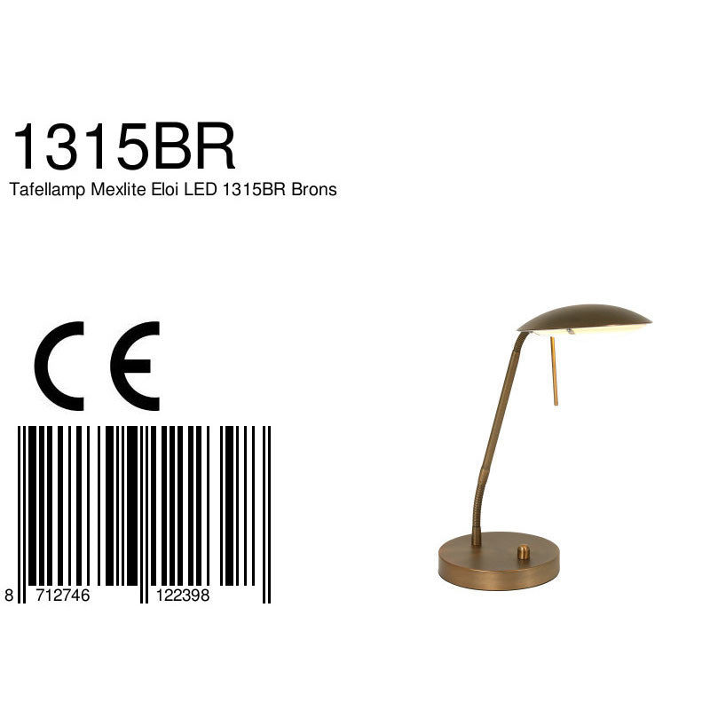 Bronskleurige tafellamp Biron 1315BR met draai dimmer