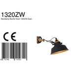 Zwarte klemlamp / wandlamp Nove 1320ZW met E27 fitting en schakelaar