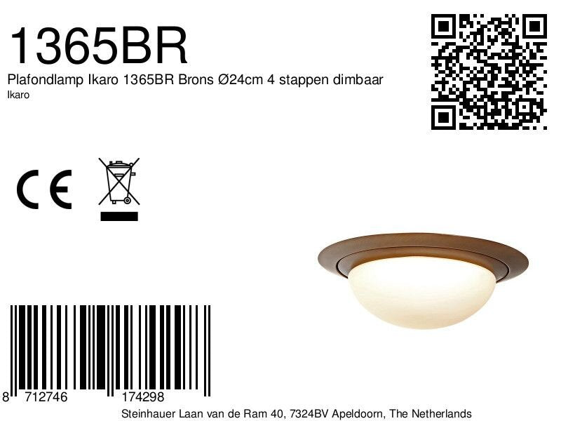 Plafondlamp Ikaro 1365BR Brons Ø24cm 4 stappen dimbaar