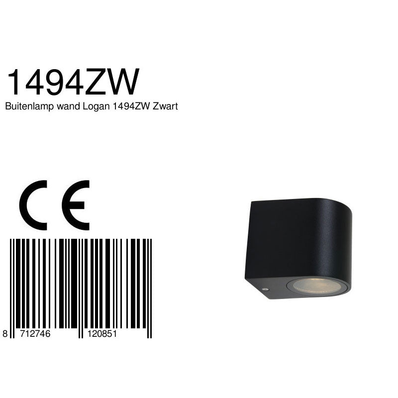 Buitenlamp Logan 1494ZW - compacte wandlamp in zwart aluminium