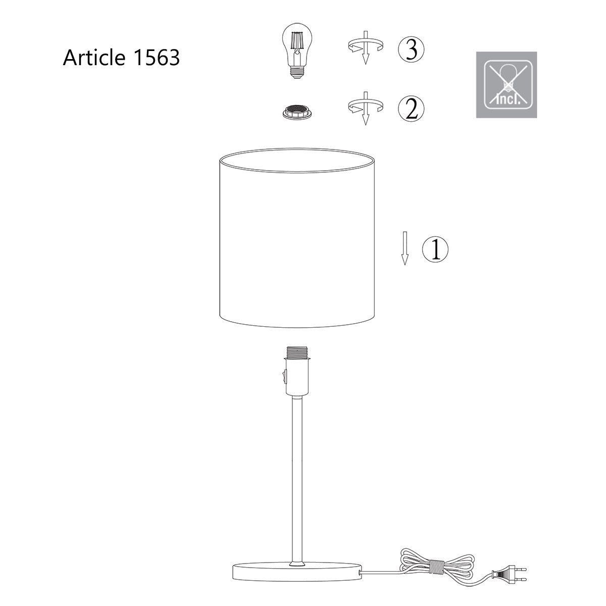 Tafellamp Noor 1563ST Staal met E27 fitting