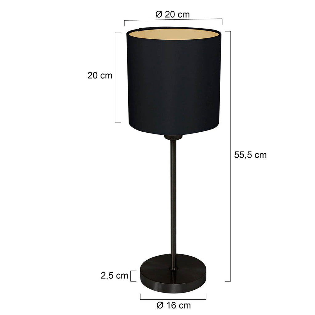 Tafellamp Noor 1563ZW Zwart met goud en een E27 fitting