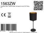 Tafellamp Noor 1563ZW Zwart met goud en een E27 fitting