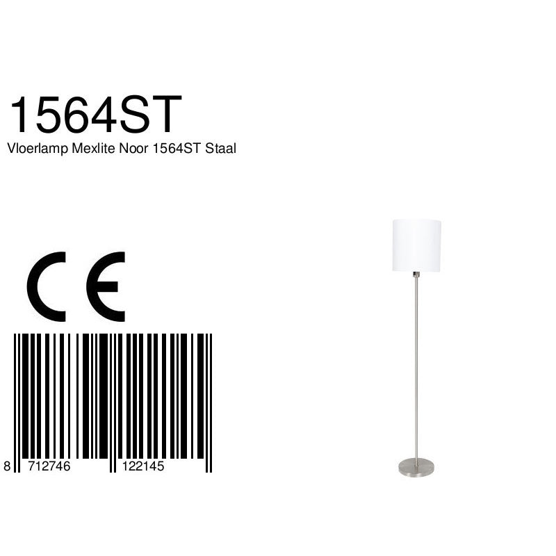 Vloerlamp Noor 1564ST Staal inclusief wit linnen kap