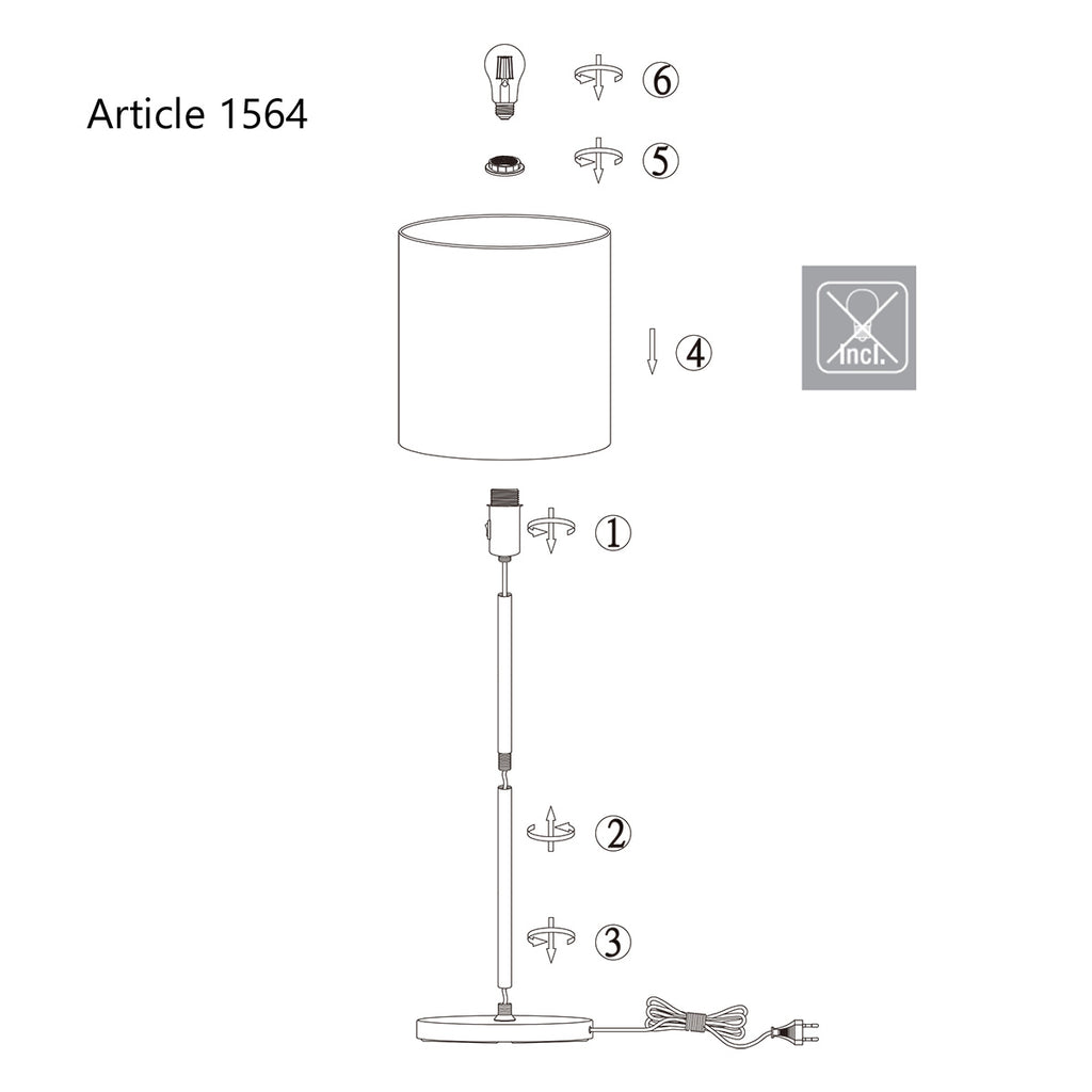 Vloerlamp Noor 1564ST Staal inclusief wit linnen kap
