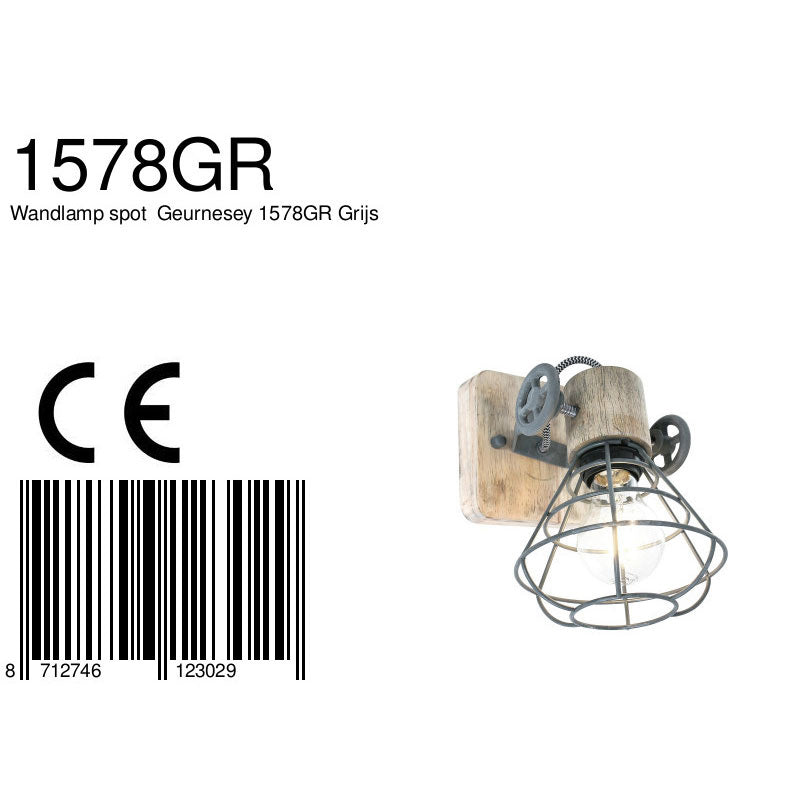 Wandlamp  Geurnesey 1578GR Grijs