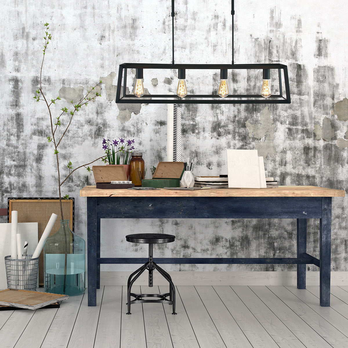 Zwarte hanglamp Buckley 1705ZW met 4 x een E27 fitting