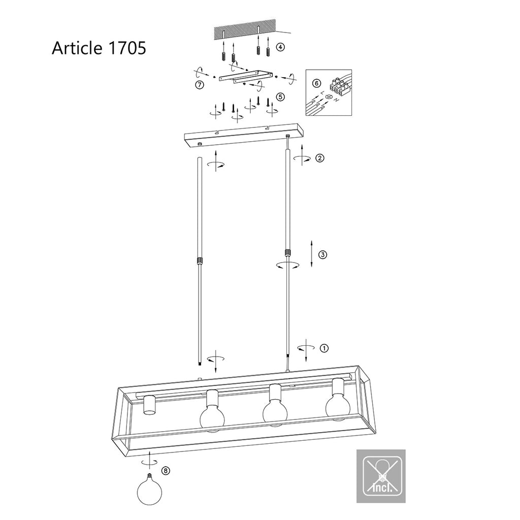 Zwarte hanglamp Buckley 1705ZW met 4 x een E27 fitting