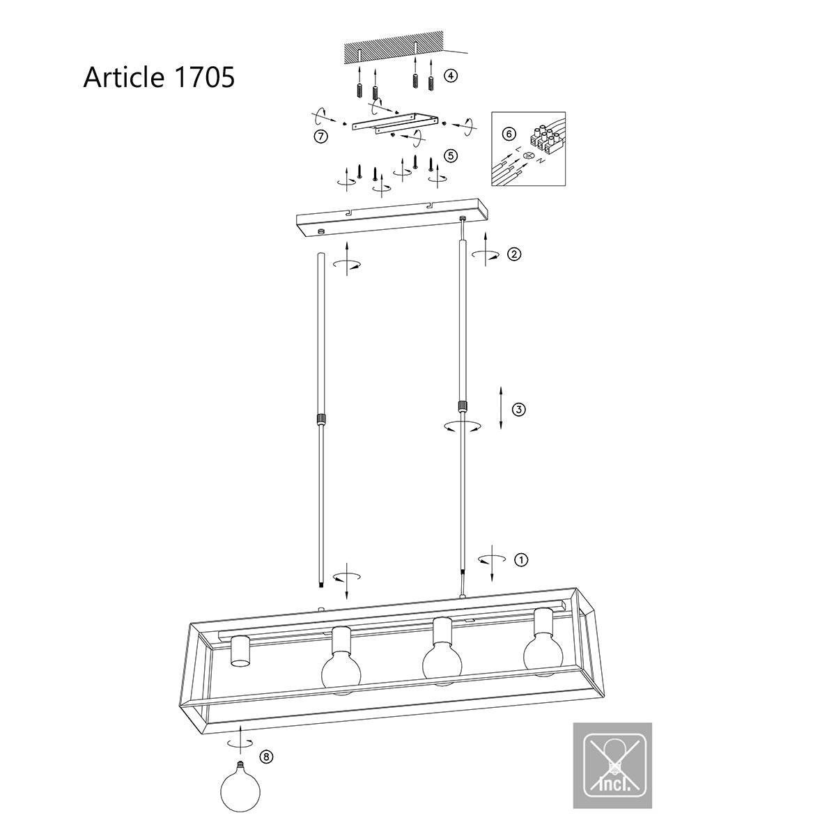 Zwarte hanglamp Buckley 1705ZW met 4 x een E27 fitting