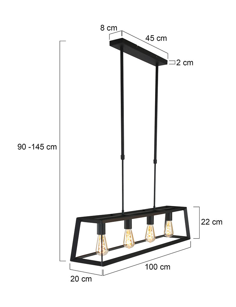 Zwarte hanglamp Buckley 1705ZW met 4 x een E27 fitting