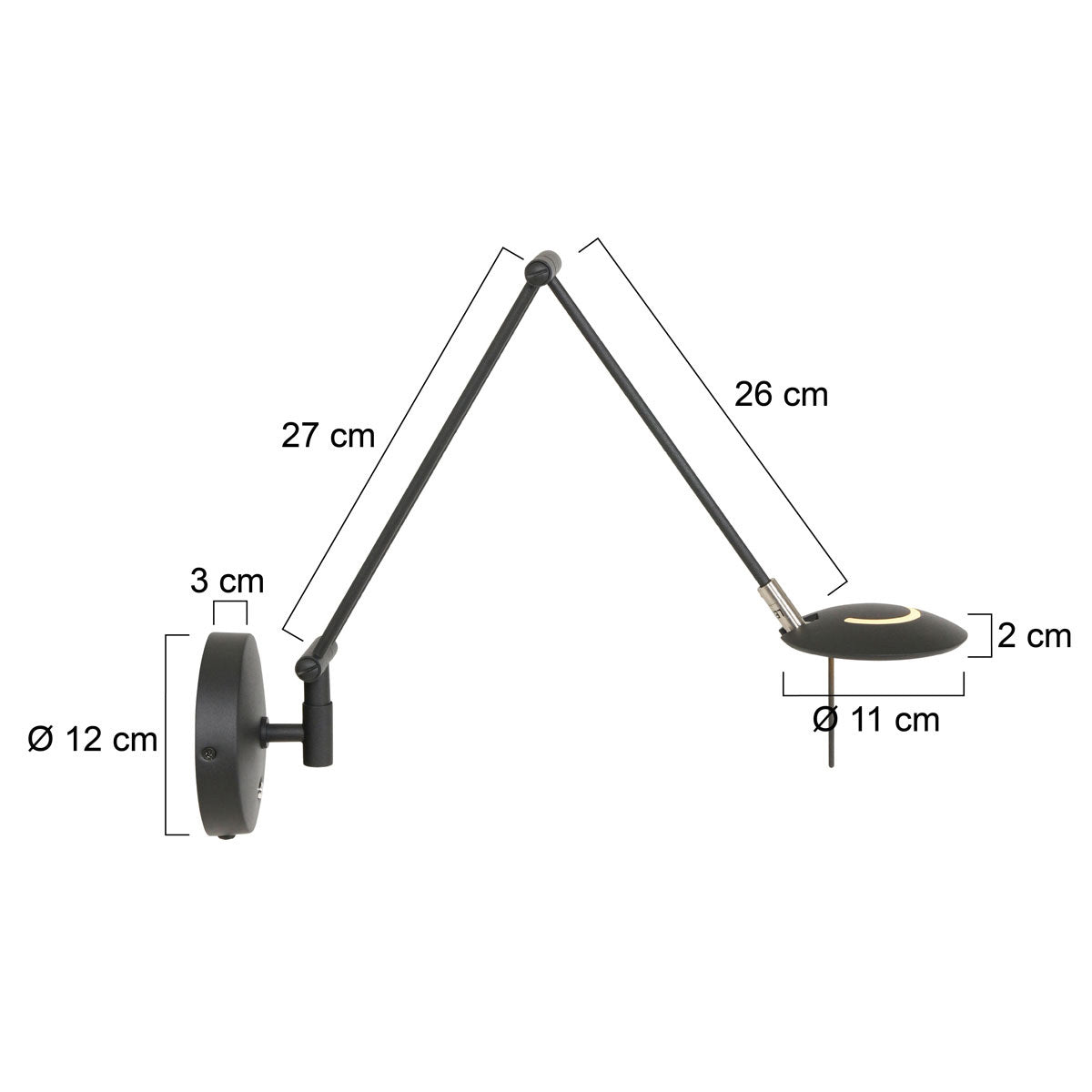 Wandlamp Zodiac 2110ZW Zwart Dimbaar draaibaar kantelbaar