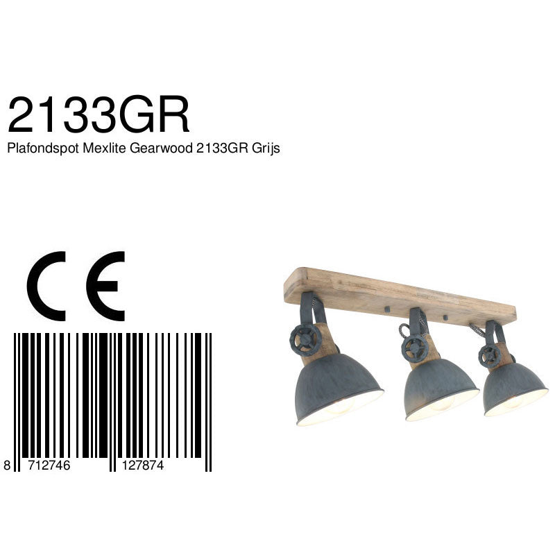 Plafondlamp Gearwood 2133GR Grijs E27 fitting