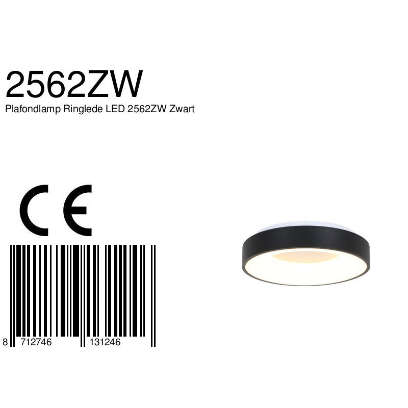 Plafondlamp Ringlede 2562ZW zwarte LED lamp Ø38 cm