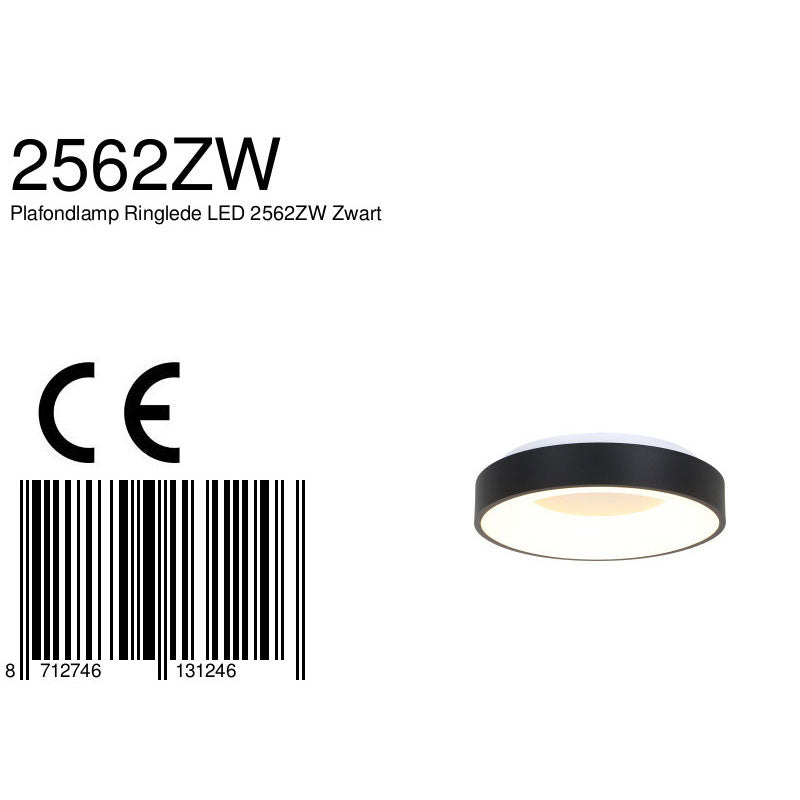 Plafondlamp Ringlede 2562ZW zwarte LED lamp Ø38 cm