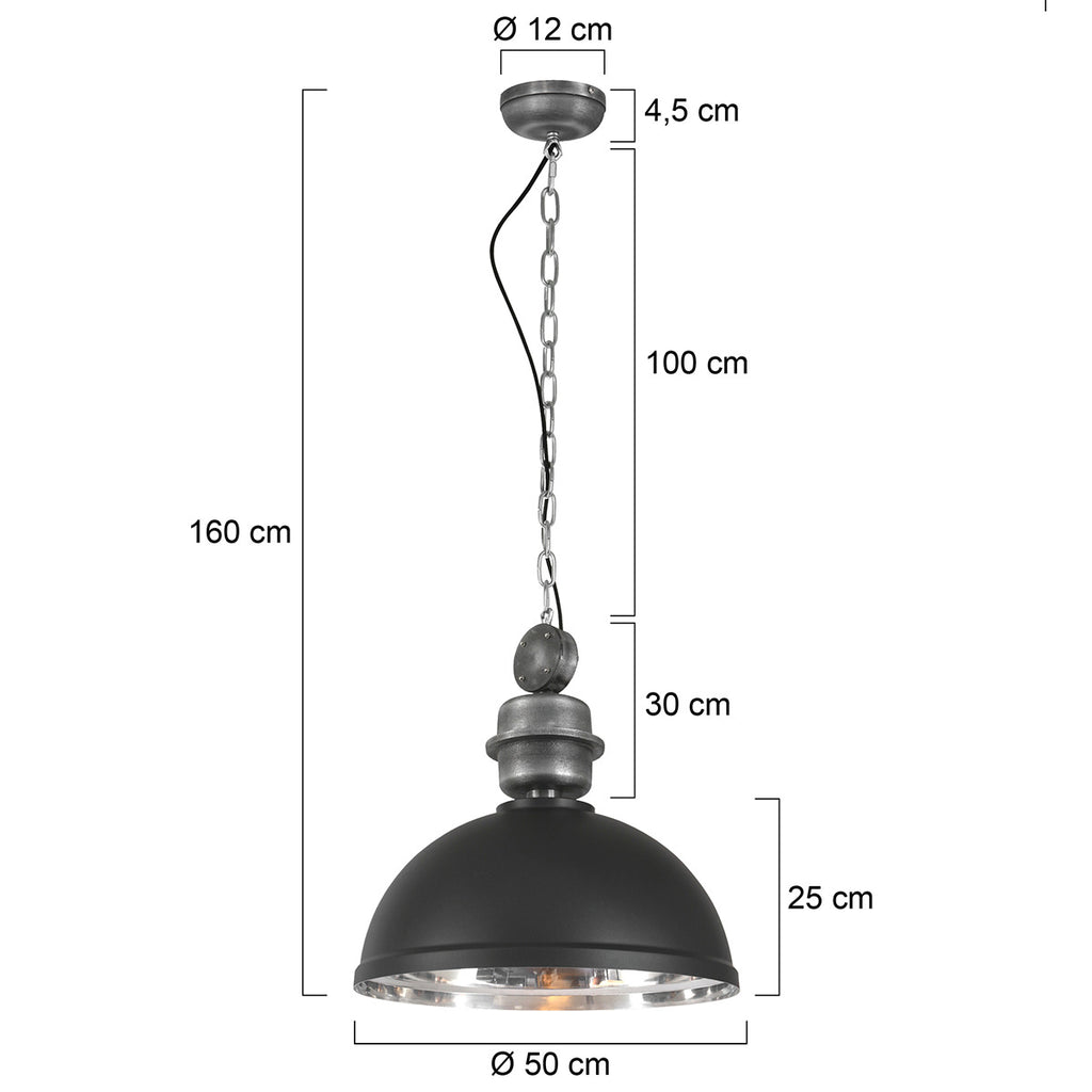 Zwart chromen hanglamp Gaeve 2661ZW Ø50cm E27 fitting