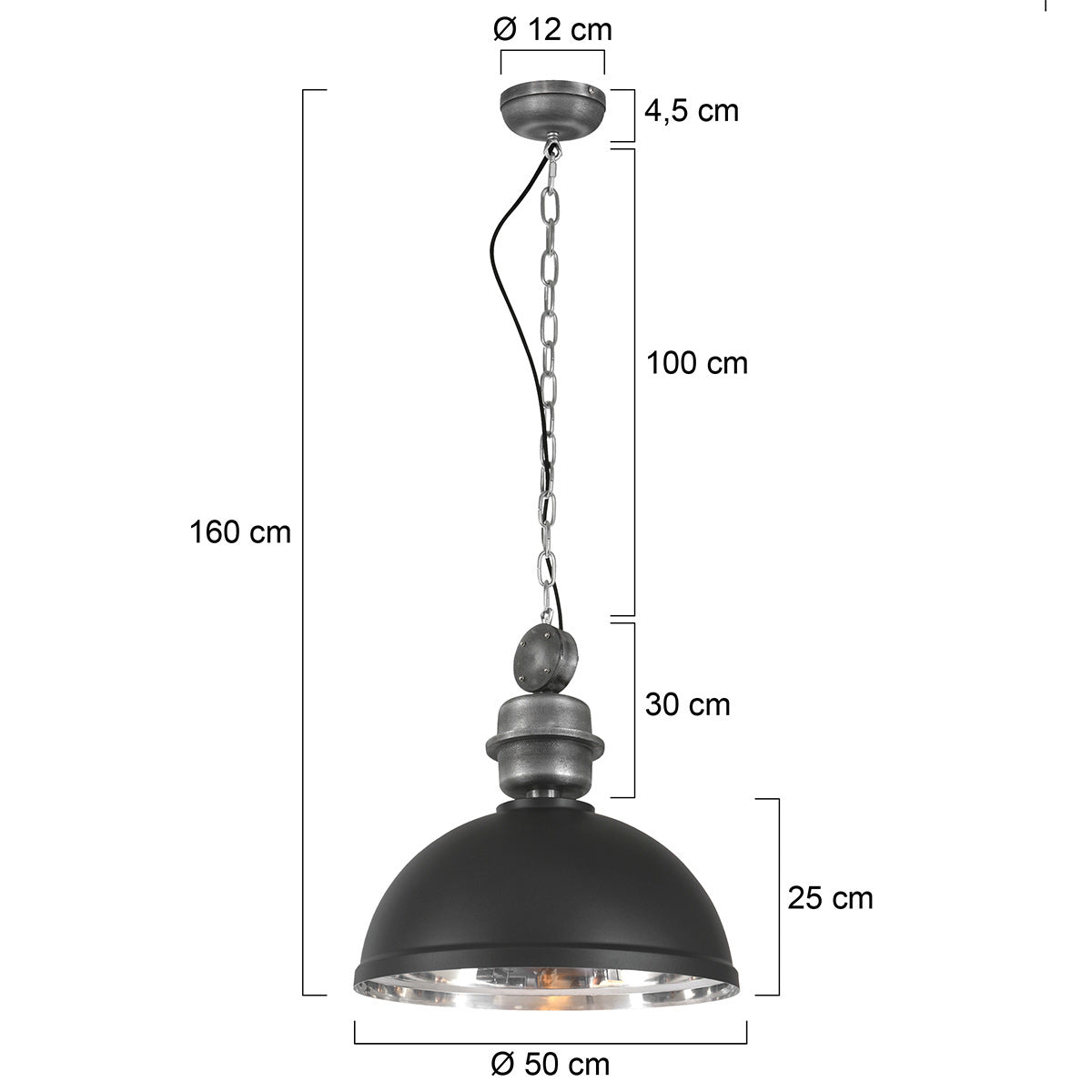 Zwart chromen hanglamp Gaeve 2661ZW Ø50cm E27 fitting