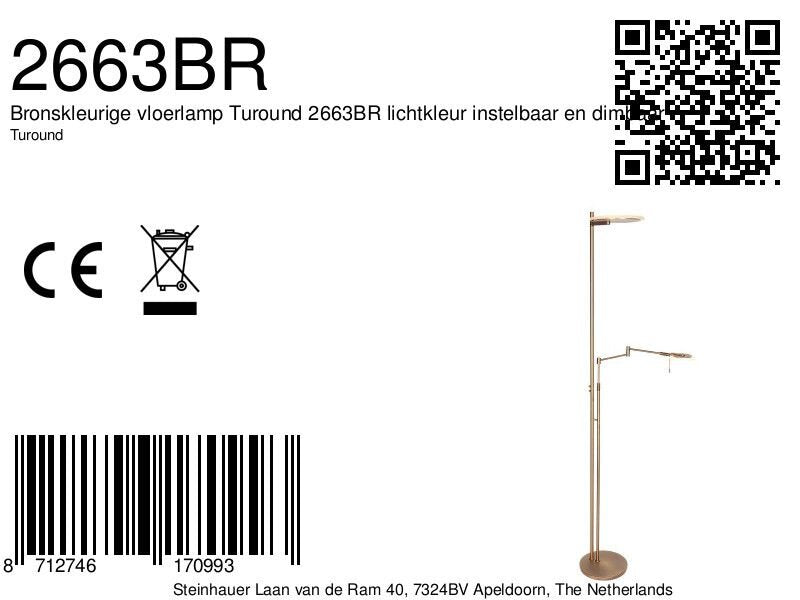 Bronskleurige vloerlamp Turound 2663BR lichtkleur instelbaar en dimbaar
