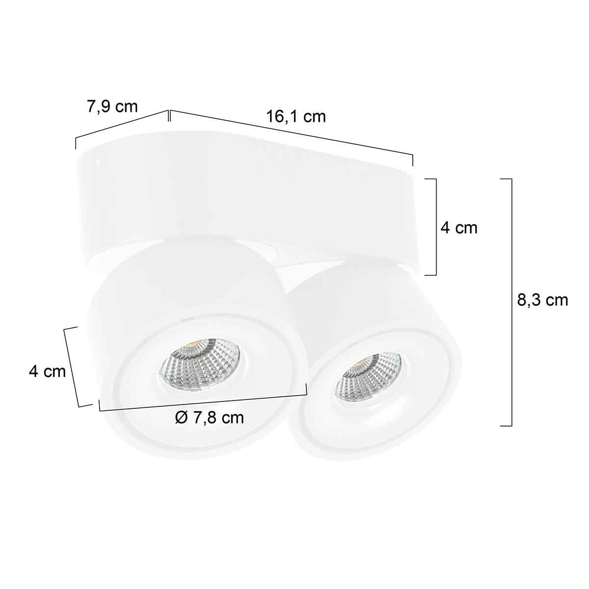 Witte 2 lichts spot Fez 2674W dimbaar draaibaar en kantelbaar