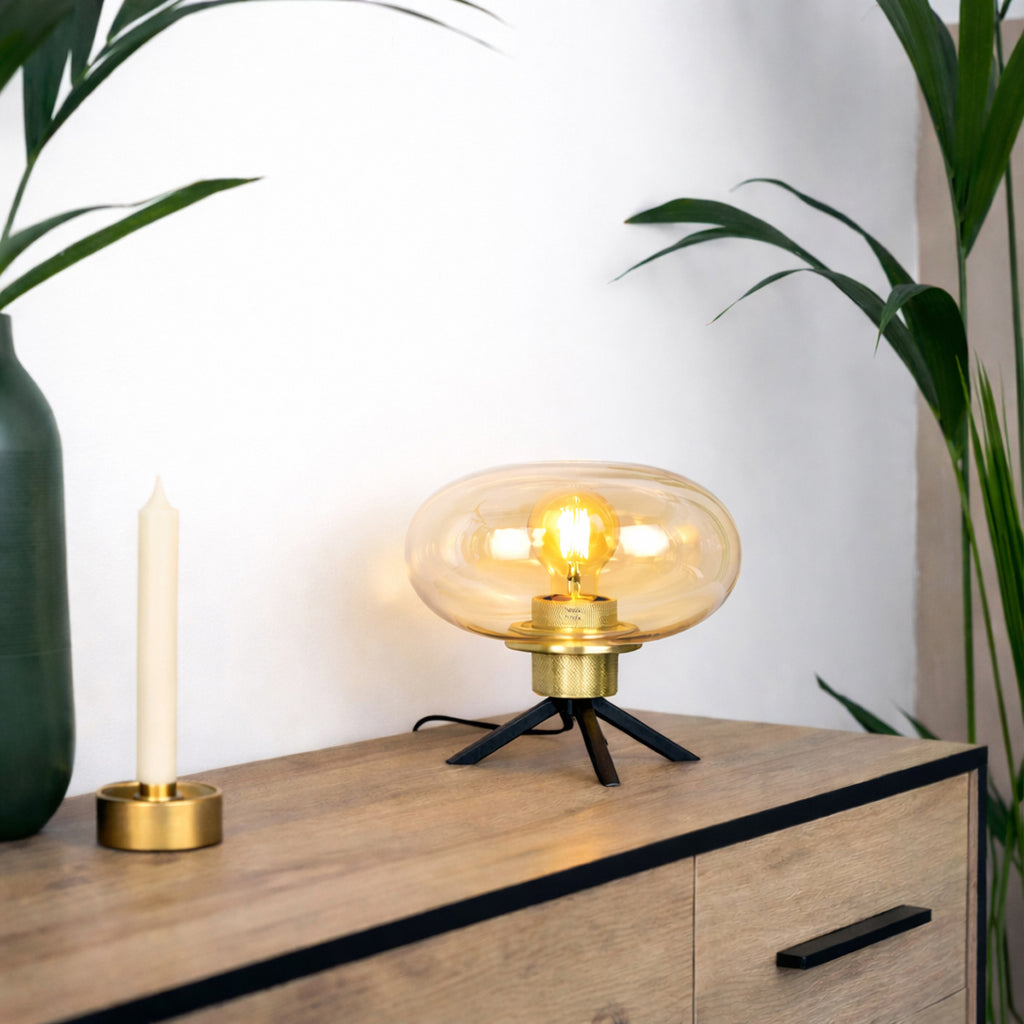 Tafellamp Reflexion 2681ME messing lamp met amber glas