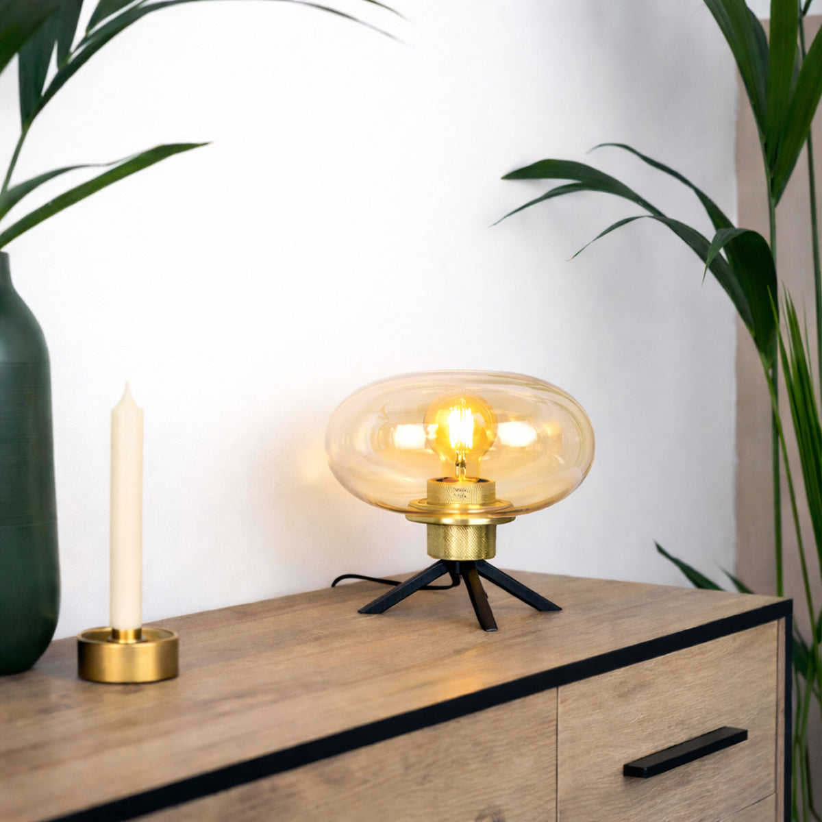 Tafellamp Reflexion 2681ME messing lamp met amber glas