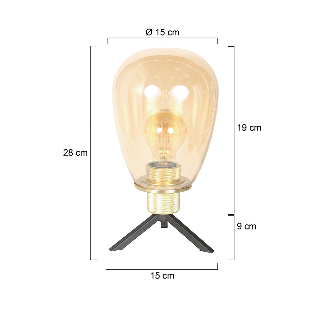 Tafellamp Reflexion 2682ME messing lamp met amber glas