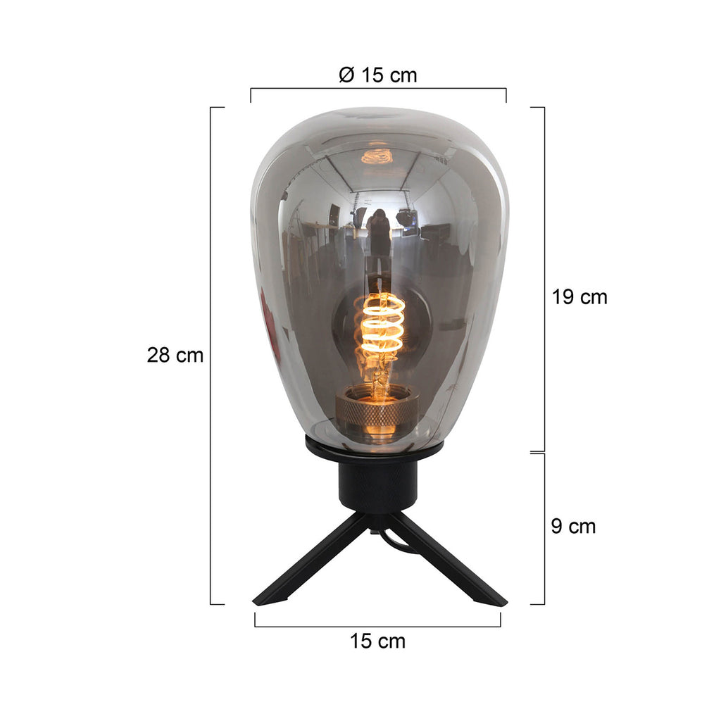 Tafellamp Reflexion 2682ZW zwarte lamp met smoke glas
