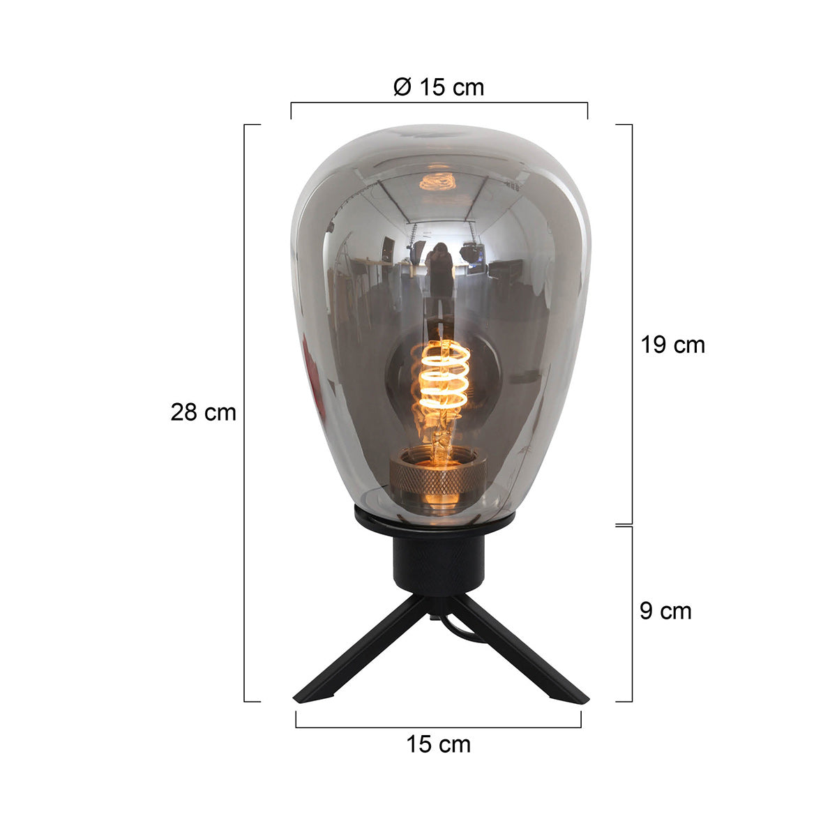 Tafellamp Reflexion 2682ZW zwarte lamp met smoke glas