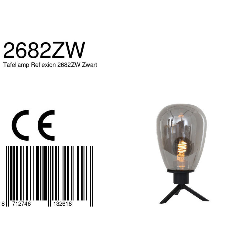 Tafellamp Reflexion 2682ZW zwarte lamp met smoke glas