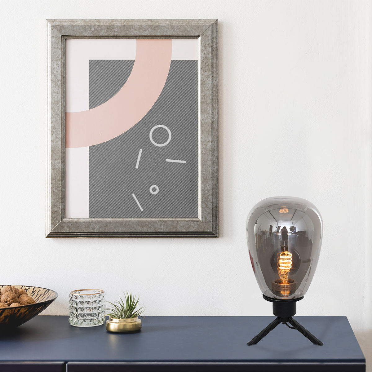 Tafellamp Reflexion 2682ZW zwarte lamp met smoke glas