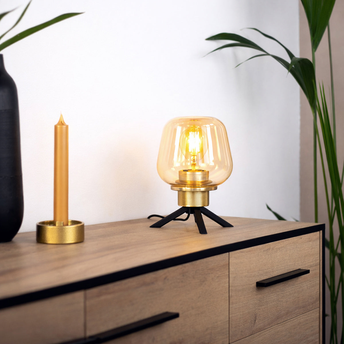 Tafellamp Reflexion 2683ME messing lamp met amber glas