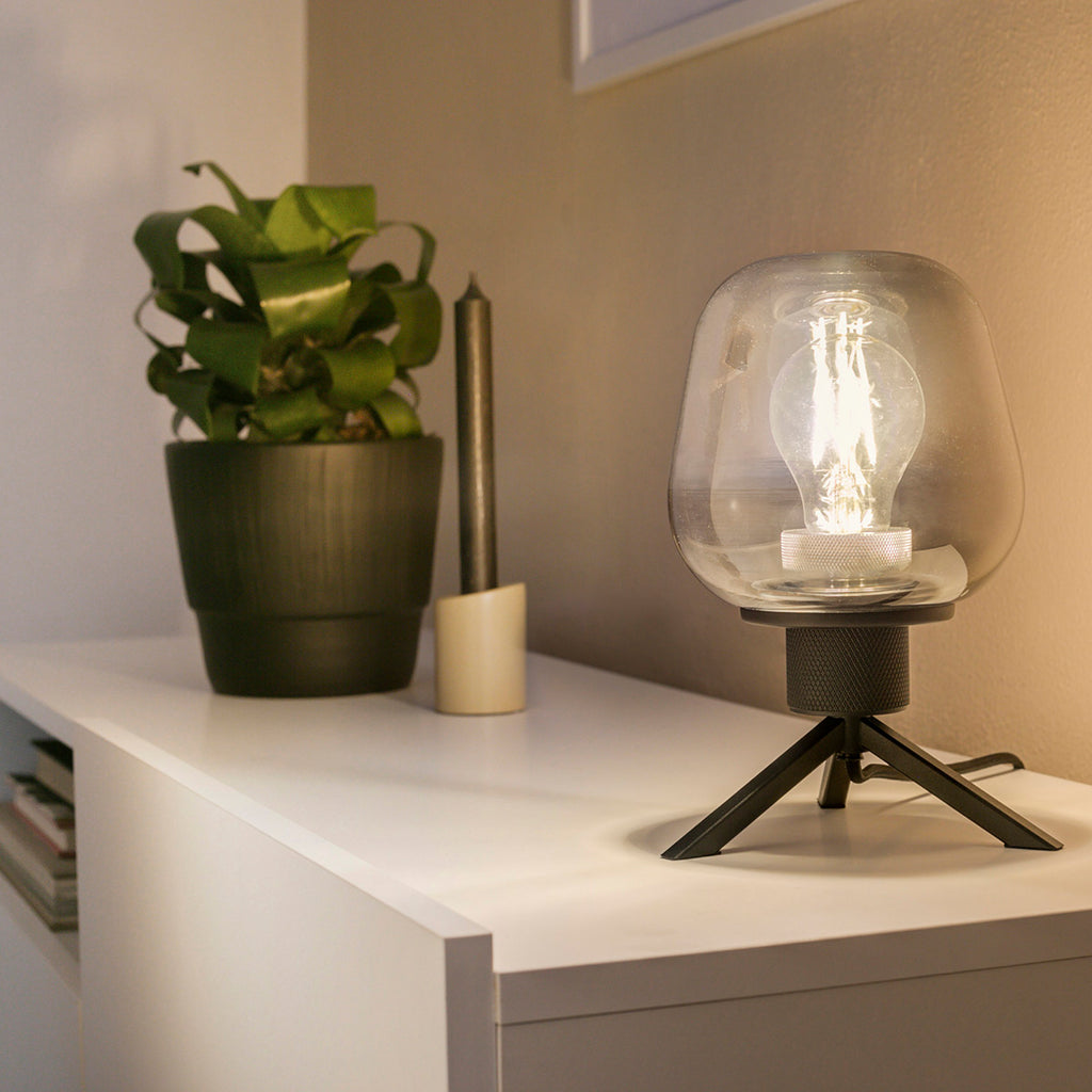 Tafellamp Reflexion 2683ZW zwarte lamp met smoke glas