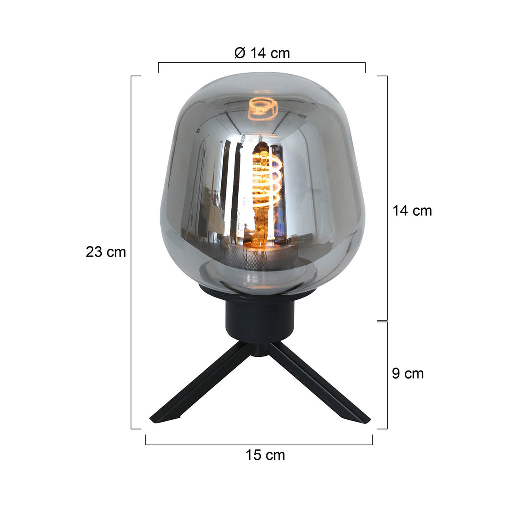 Tafellamp Reflexion 2683ZW zwarte lamp met smoke glas