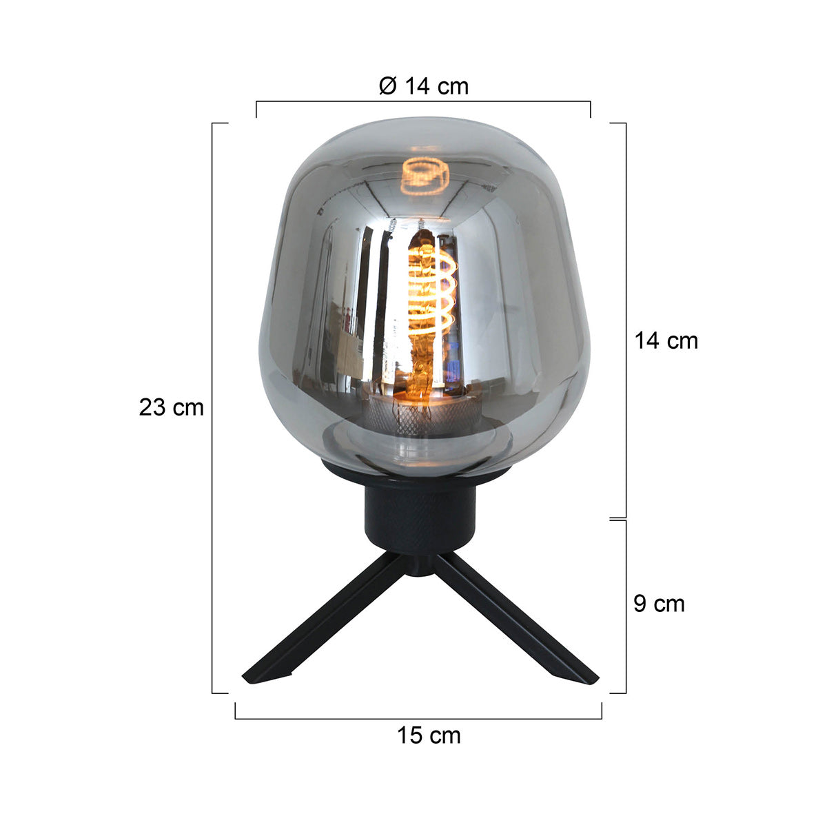 Tafellamp Reflexion 2683ZW zwarte lamp met smoke glas