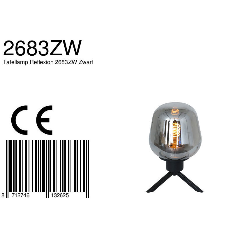 Tafellamp Reflexion 2683ZW zwarte lamp met smoke glas