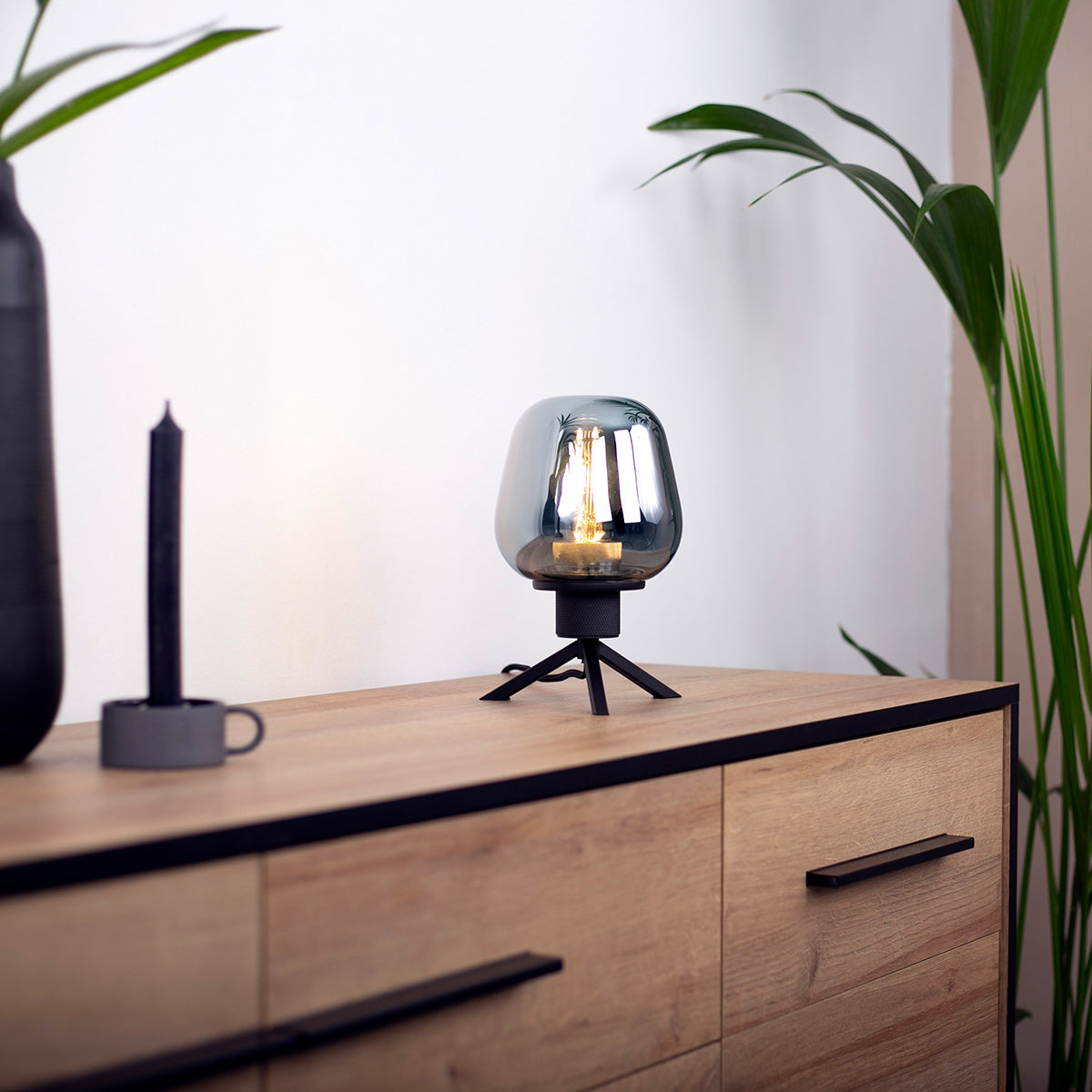 Tafellamp Reflexion 2683ZW zwarte lamp met smoke glas