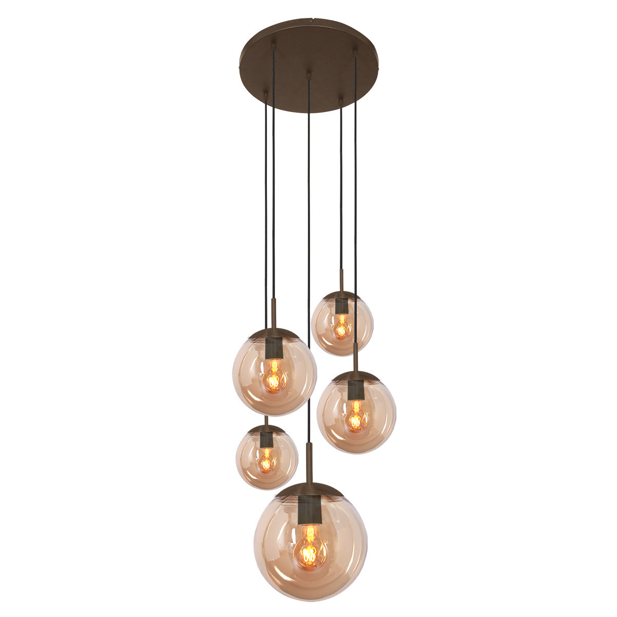 Hanglamp Bollique 2730CA cacao 5 lichts lamp met amber glas
