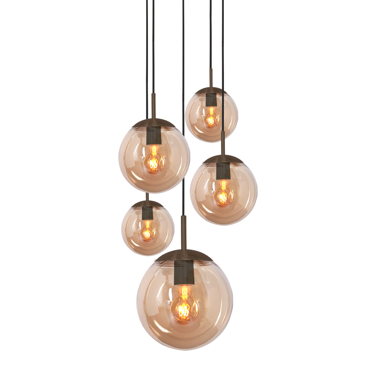 Hanglamp Bollique 2730CA cacao 5 lichts lamp met amber glas