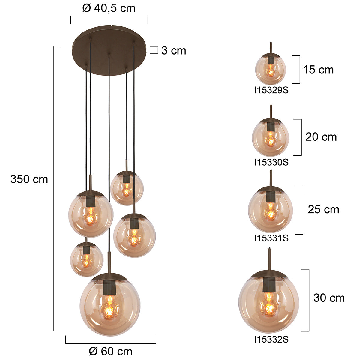 Hanglamp Bollique 2730CA cacao 5 lichts lamp met amber glas