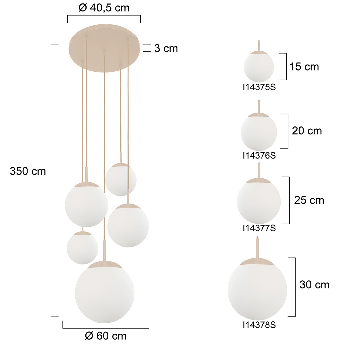 Hanglamp Bollique 2730CR crème 5 lichts designlamp met mat wit glas