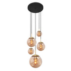 Hanglamp Bollique 2730ME messing 5 lichts lamp met amber glas