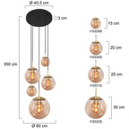 Hanglamp Bollique 2730ME messing 5 lichts lamp met amber glas
