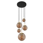 Hanglamp Bollique 2730ME messing 5 lichts lamp met amber glas