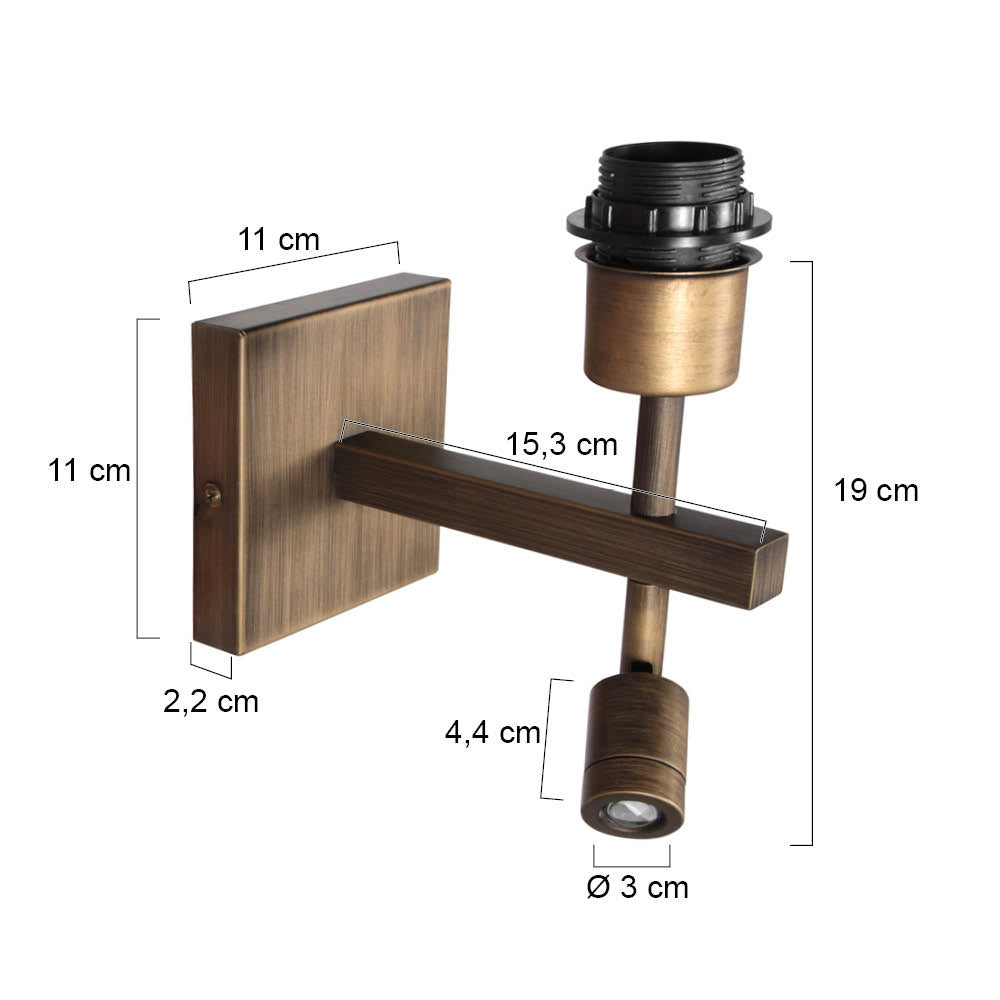 Wandlamp Stang 2995BR brons met LED leeslamp en E27 fitting