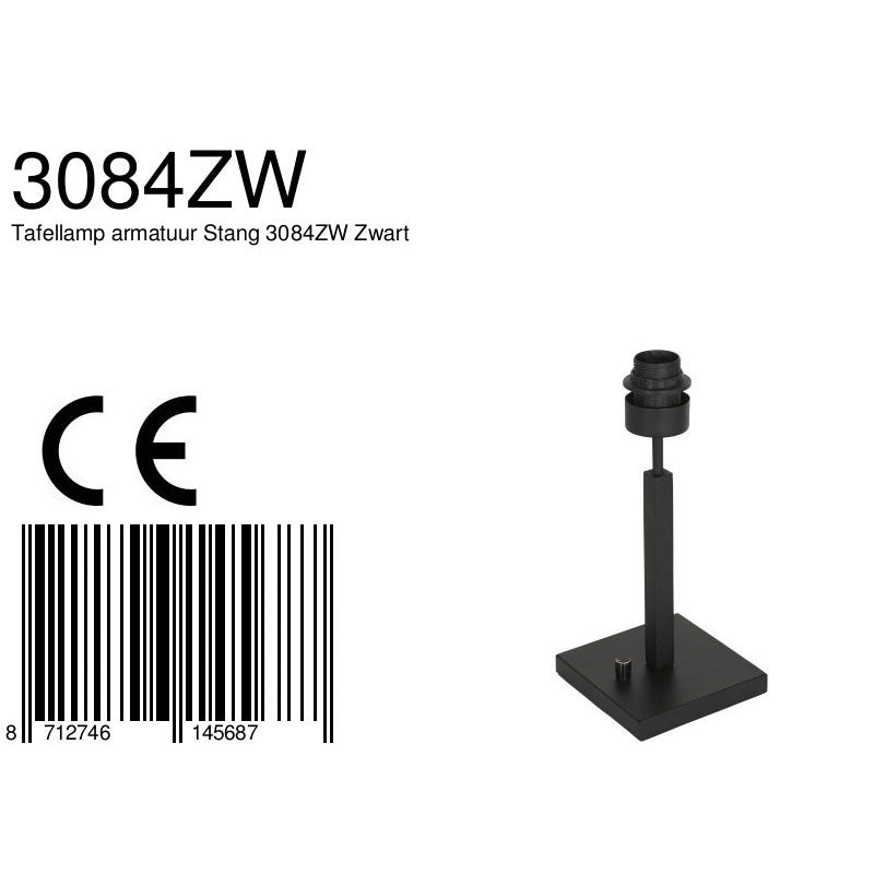 Zwarte tafellamp Stang 3084ZW met draai schakelaar zonder lampenkap