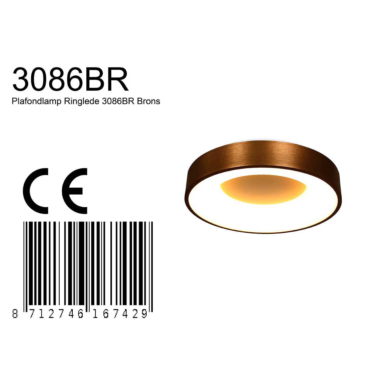 Plafondlamp Ringlede 3086BR Brons Ø30cm