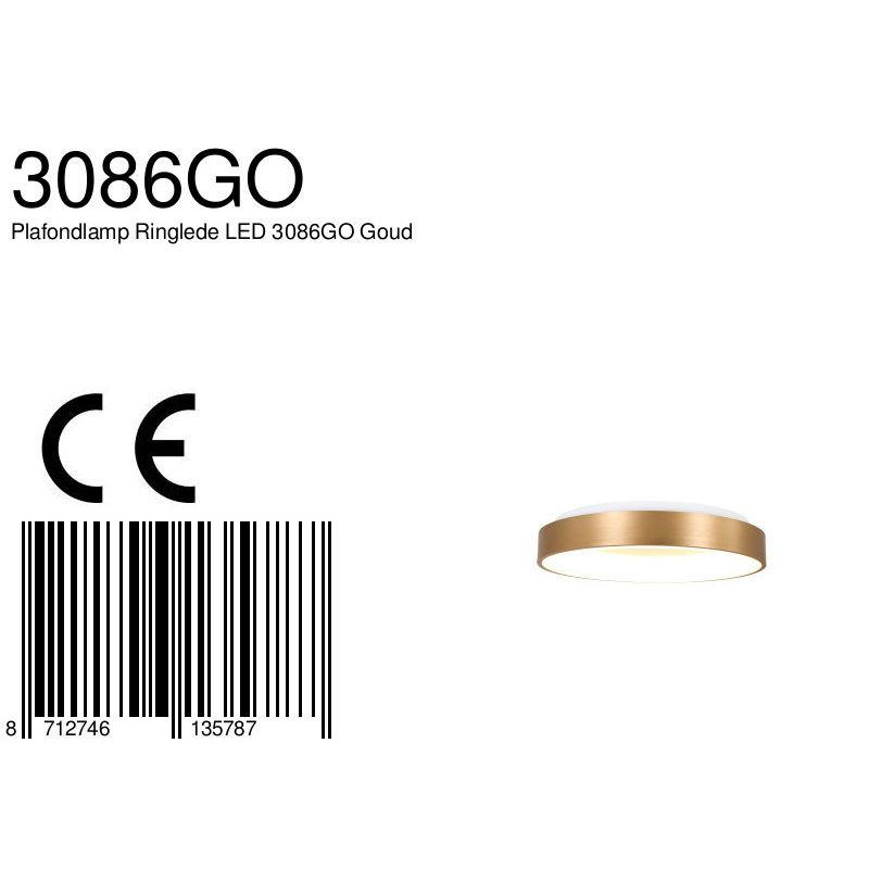 Plafondlamp Ringlede 3086GO Goud Ø30cm