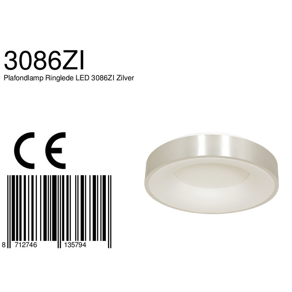 Plafondlamp Ringlede 3086ZI Zilver Ø30cm