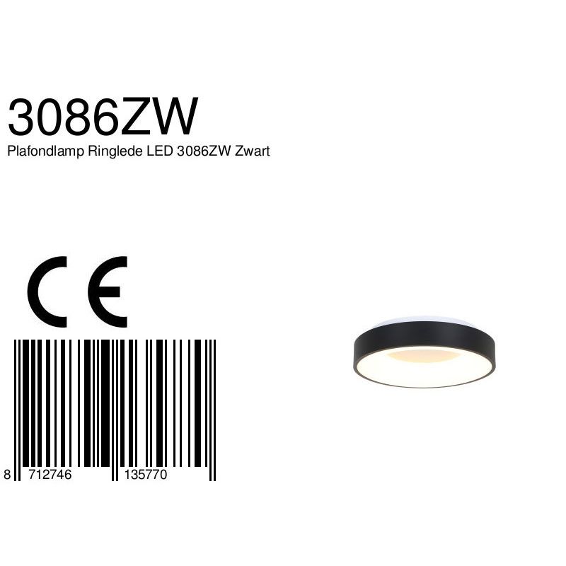 Plafondlamp Ringlede 3086ZW Zwart Ø30cm