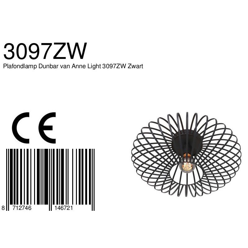 Plafondlamp Dunbar 3097ZW Zwart