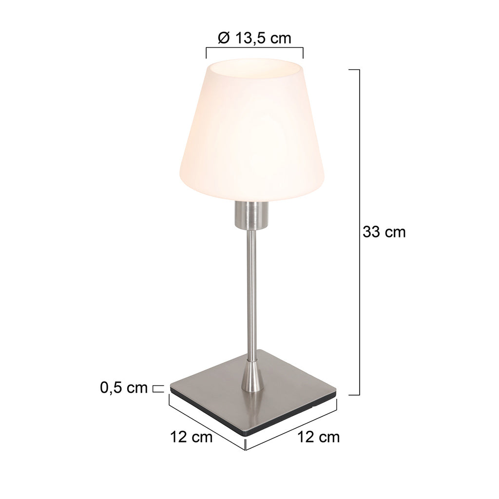 Tafellamp Ancilla 3100ST staal touch on/off met opaal wit glas